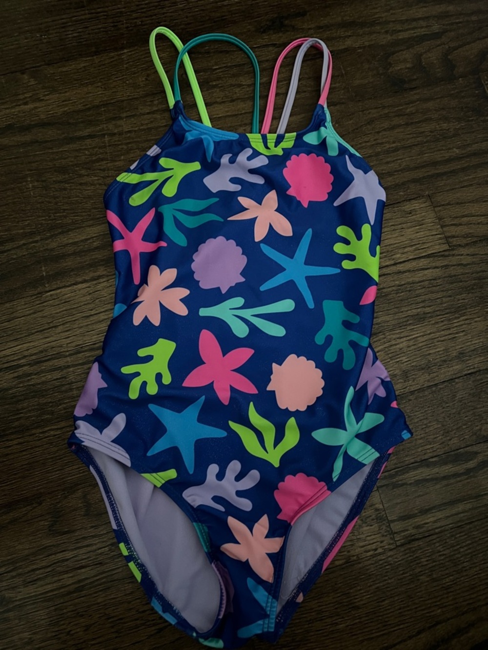 Cat & Jack Navy One-Piece Swimsuit with Multi-Color Sea Print